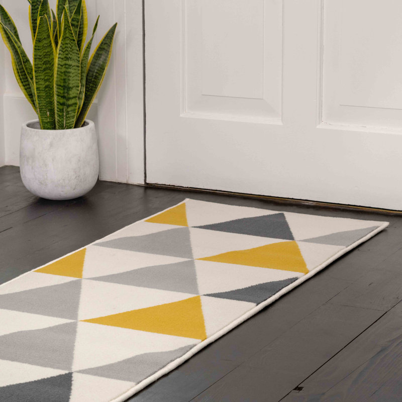Zhora Tufted Ochre Grey Geometric Rug, Runner 60 x 240cm