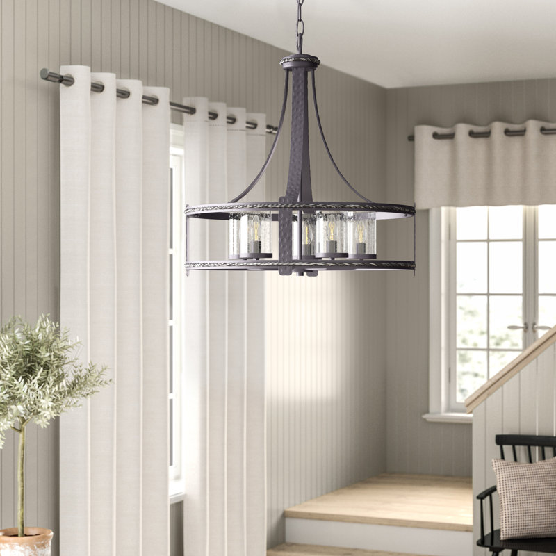 Maltby 5 - Light Steel Dimmable Lantern Drum Chandelier