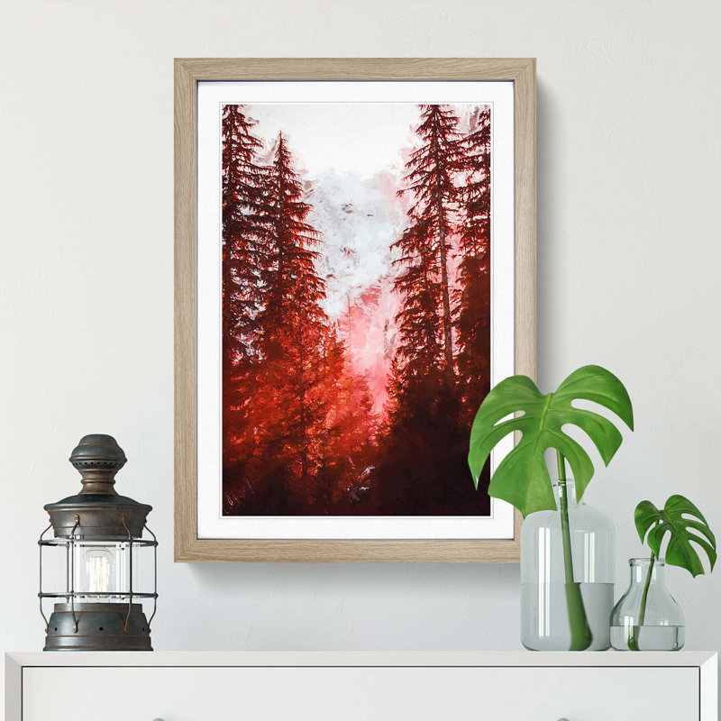 Mountain Through the Forest in Abstract - Picture Frame Graphic Art Print, 87cm H x 62cm W x 2cm D, Oak Framed