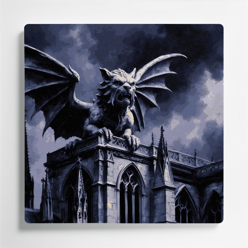 Art mural gris en métal Sci Fi Gargoyle, H 32 po x l 32 po