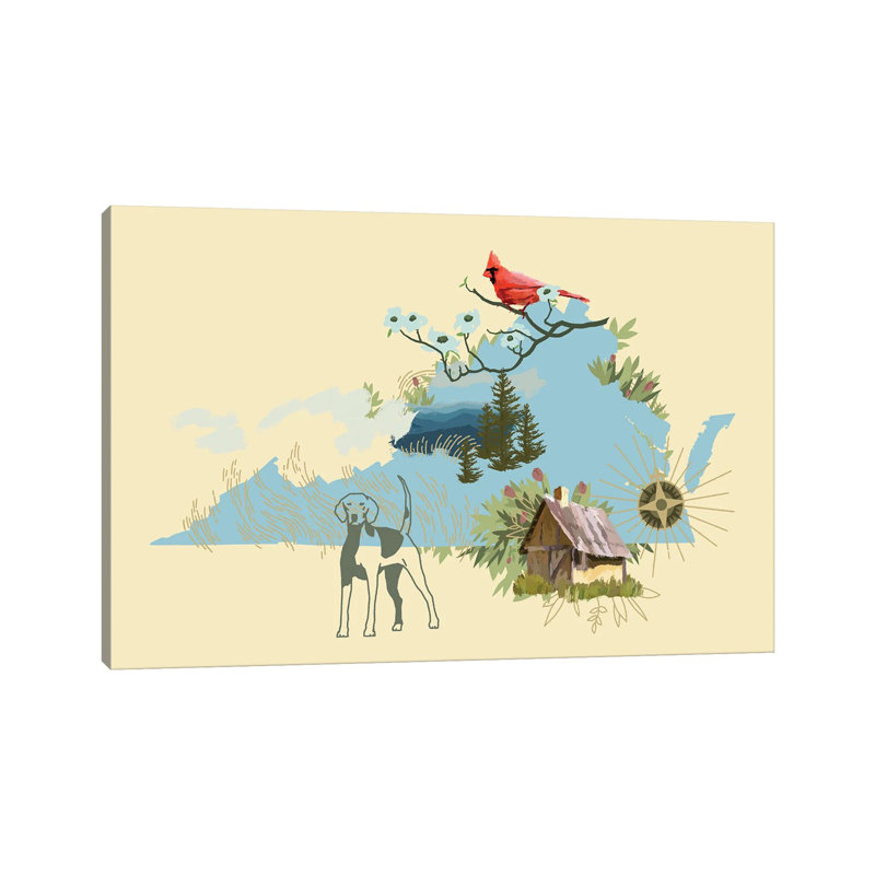Illustrated State-Virginia by Jacob Green - Wrapped Canvas Print, 20.32cm H x 30.48cm W x 1.91cm D