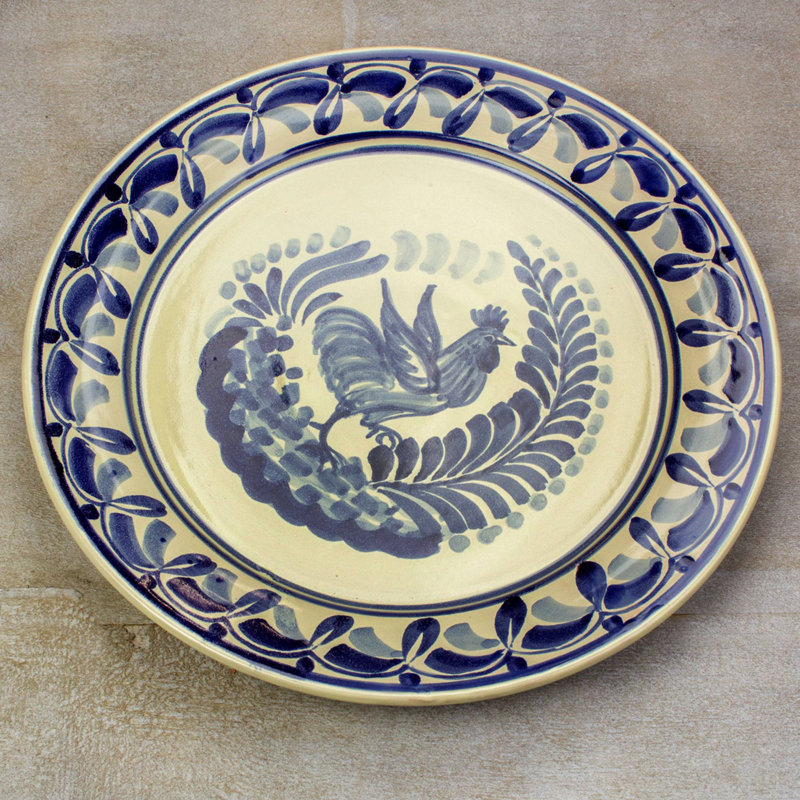 Assiette décorative en céramique Rooster at Dawn Majolica - bleu / jaune