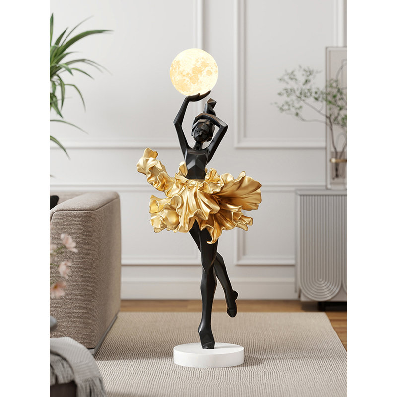 Italian-Style Resin and Wood Floor Lamp, 37.40", Black