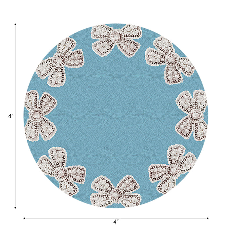 Pearl Bow Colony Vegan Leather Round Coasters, Blue Bell
