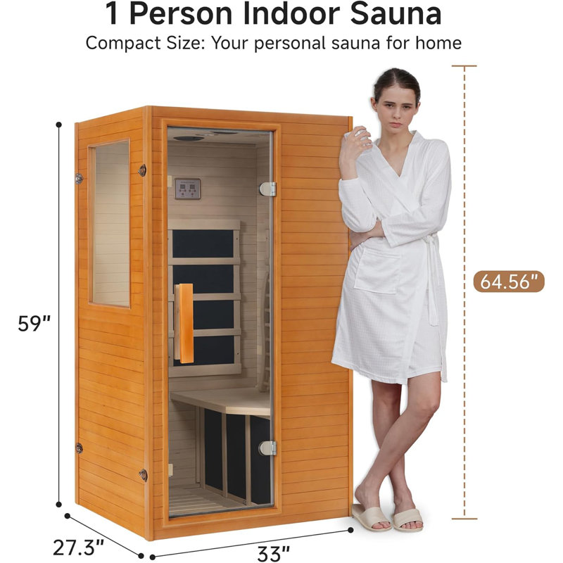 Infrared Home Sauna,Canadian Hemlock Wooden Indoor Sauna Room with LCD Control Panel, Bluetooth Speakers