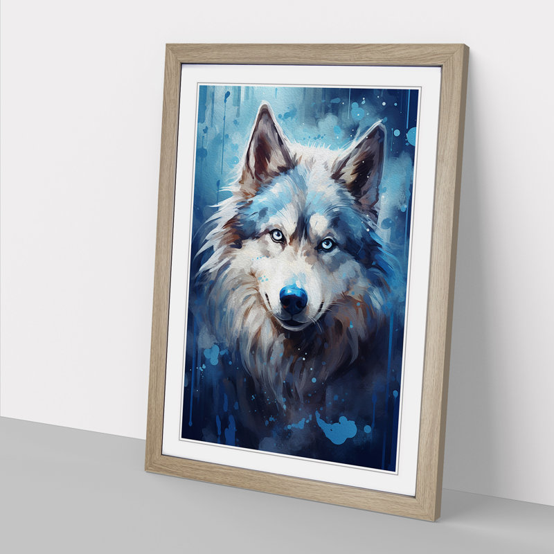 Husky Tachisme - Single Picture Frame Print on Wood, 46cm H x 34cm W x 2cm D, Oak 