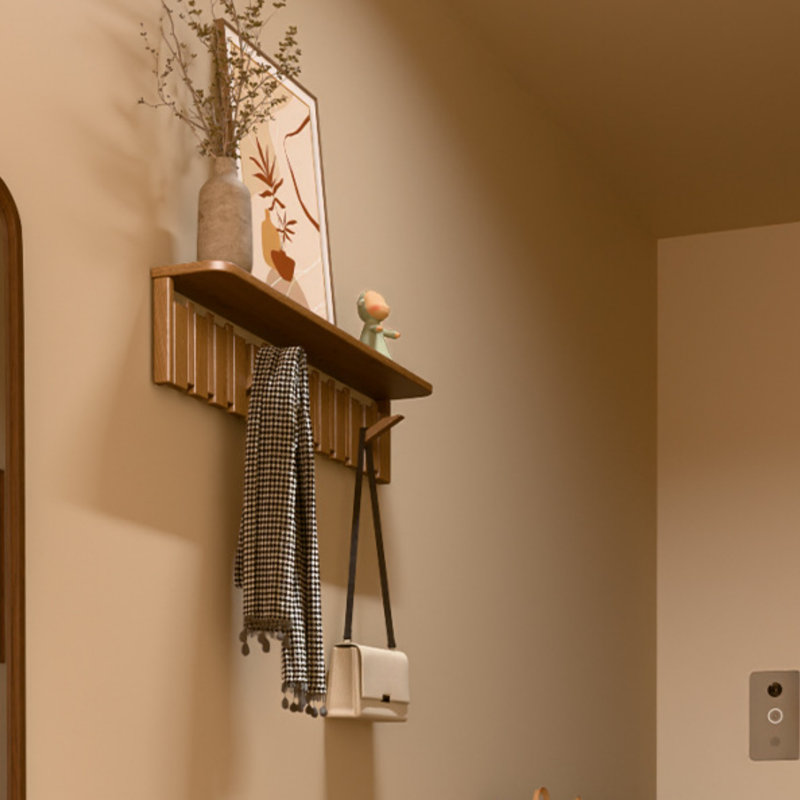 Portemanteau mural en bois massif avec deux options d'installation, organisateur d'économie d'espace pour le couloir et la chambre à coucher, noyer, 10 crochets