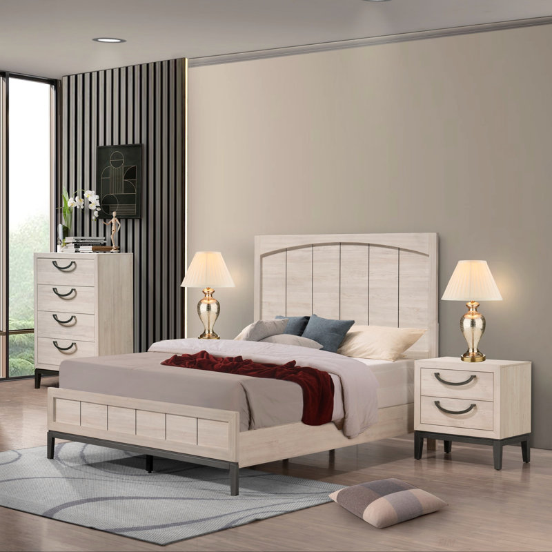 Meuble de rangement contemporain à 4 tiroirs de 1 chambre à coucher au design unique et élégant avec 4 tiroirs, bois massif, finition beige et blanc