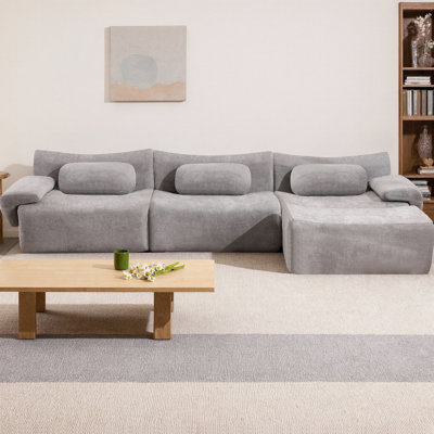 Canapé modulaire modulaire avec repose-pieds, canapé à assise profonde en chenille 3 + 1 places, conception de joint en bambou et 3 coussins, très grande compression pour le salon et la chambre à coucher, aucun assemblage requis