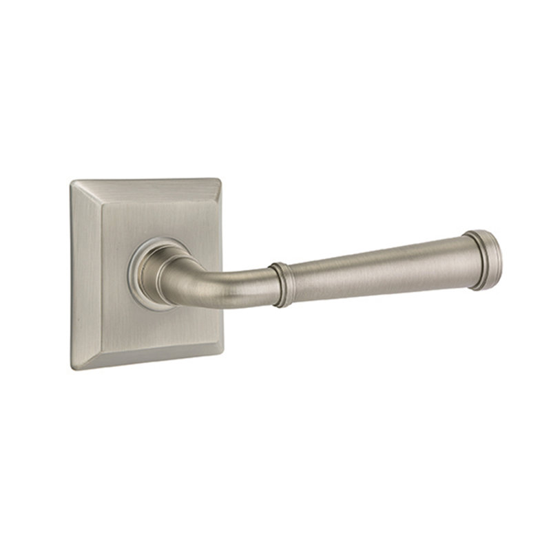 Merrimack Round Passage (Hall & Closet) Door Lever with Square Rosette, Right, Antique Nickel