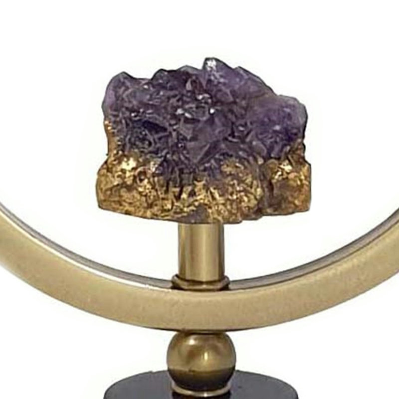 Sculpture anneau décoratif, pierre améthyste mauve, or noir 12 pouces