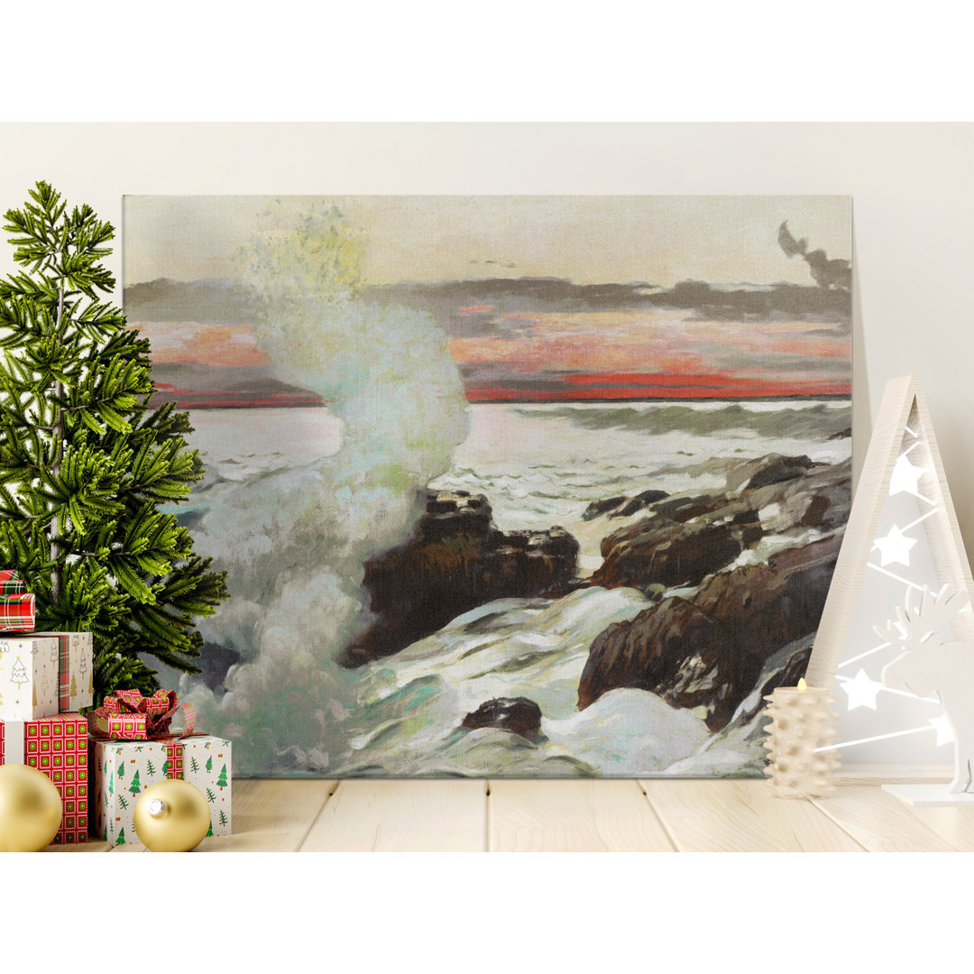 Powerful Ocean Waves Crashing Rocks Canvas Print, Vintage Seascape Wall Art, Dynamic Coastal Home Decor, Nature Lover Gift Idea
