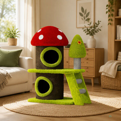 30.7" Modern Cat Tree Tower With Mushroom-Themed Cat House And Sisal Scratching Posts, Suitable For Indoor Use And Multi-Cat Households