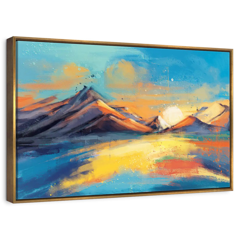 Coucher de soleil, paysage de Quenby, Cadre flottant doré, 31 po x 21 po