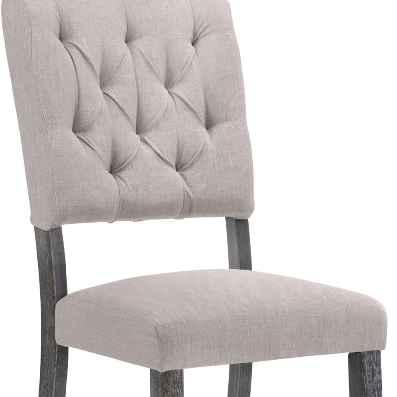 Ensemble de deux chaises d'appoint de salle à manger capitonnées en lin et en bois massif