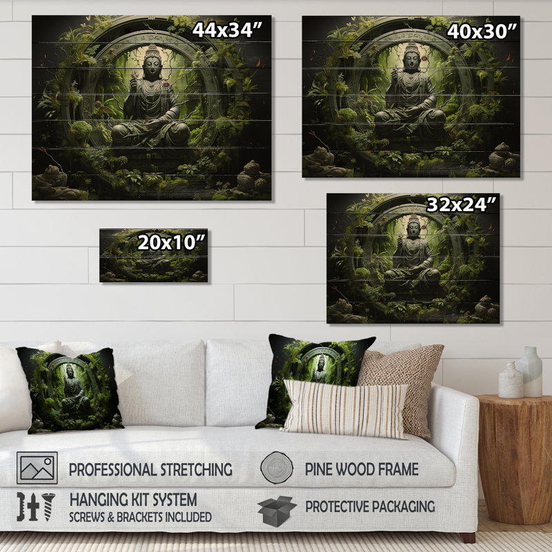 «Stamata Buddhism Sacred Mantra I» sur bois, H 24 po x l 32 po x P 0,78 po