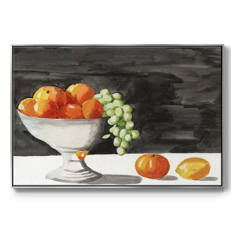 Aquarelle, bol à fruits II - impression, H 17 po x l 25 po x P 2 po, Toile argentée avec cadre flottant
