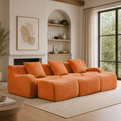 Canapé à trois places sans os avec tissu en peluche de haute qualité, aucun assemblage requis, accoudoirs courbés, conception antidérapante, confort ergonomique pour les salons et les salles multimédia