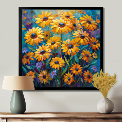 Jaune, noir, vibrant, symphonie, marguerites I - marguerites, art mural