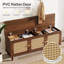 Banc à chaussures rustique en bois et rotin - Rangement de style campagnard avec 3 portes et tablette centrale