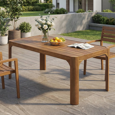 Bellmare 70-Inch Outdoor Modern Coastal Acacia Wood  Dining Table with Slatted Top