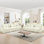 Beige blanc modulaire 2 pièces, siège 3 places +, accoudoirs évasés, jupes de plis à volants amovibles, pieds fuselés, chenille douce, coussin segmenté, coussin amovible, différents agencements pour un espace de vie classique