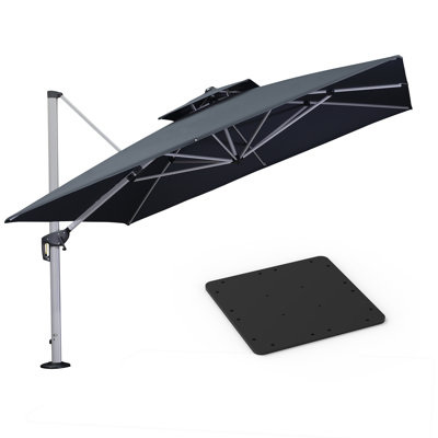 Zarnish 11' Square Cantilever Umbrella With Steel Plate Base,Gray