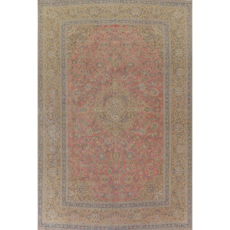 Tapis traditionnel rose à motif floral 10 x 13