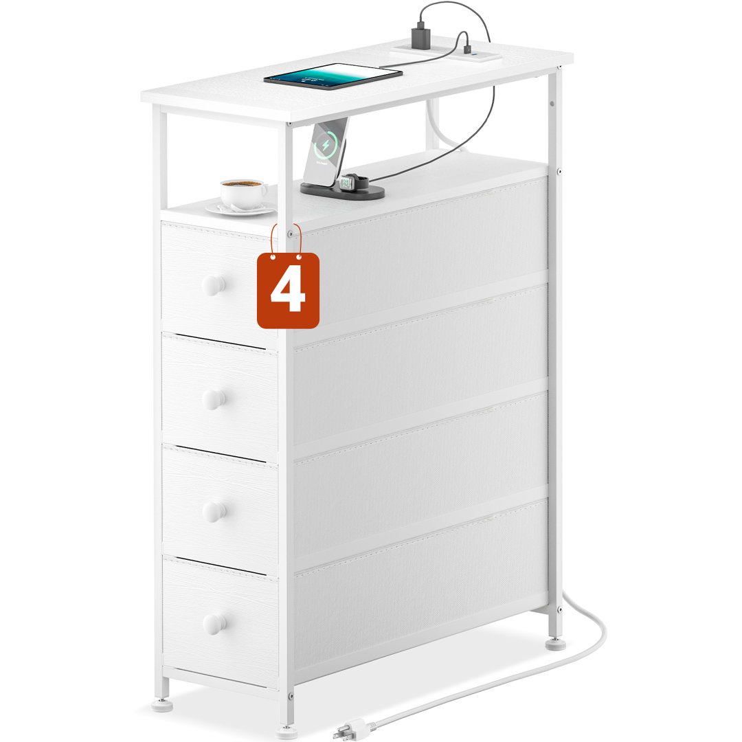 Narrow Dresser with Charging Station White Dresser with 4 Drawer Slim Chest of Drawer Bathroom Pazo Ebern Designs 