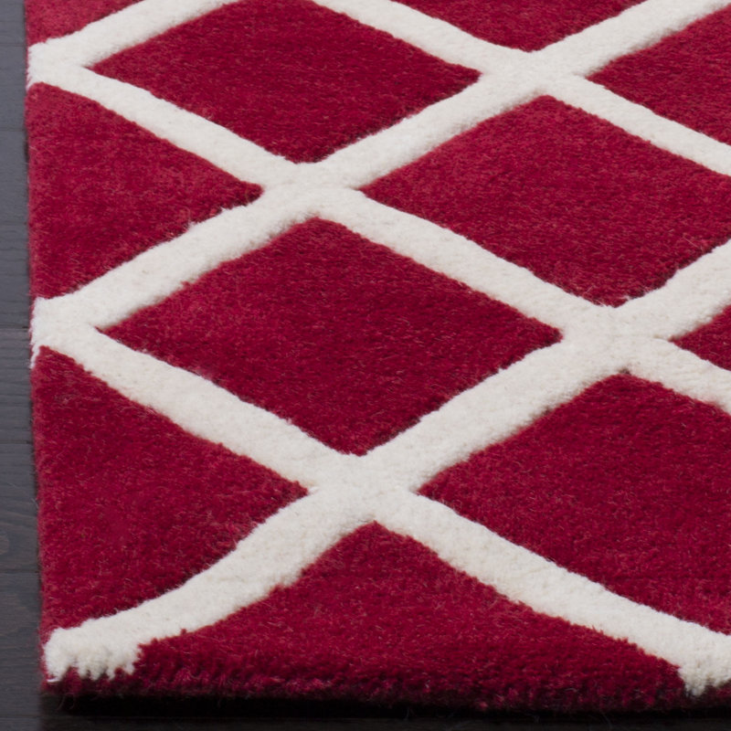 Tapis rouge / ivoire en laine touffeté à la main à motif géométrique Teresita Ellicott, Rectangle 2 pi x 3 pi
