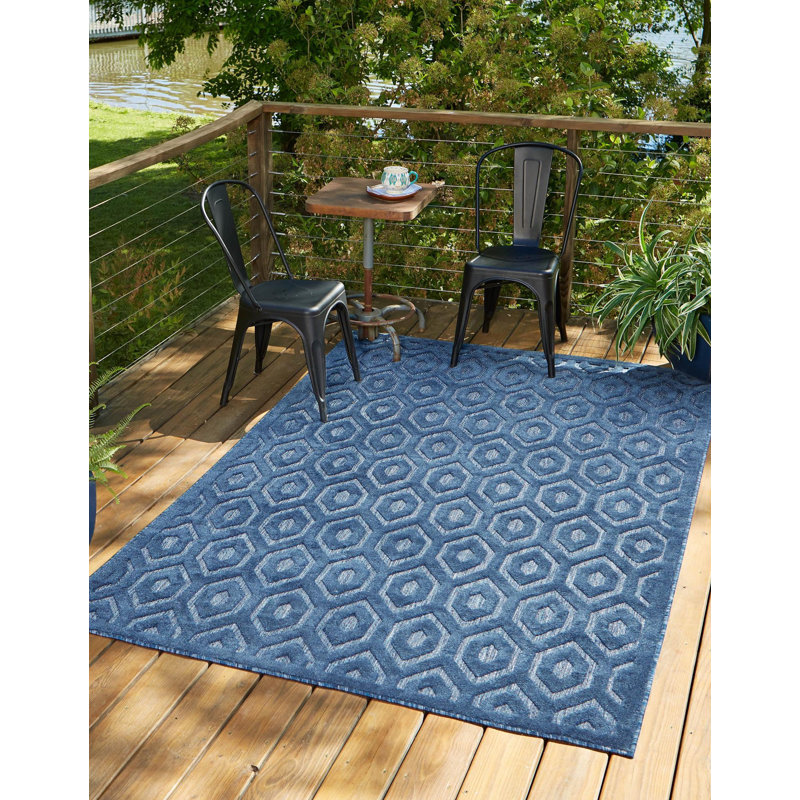 Tapis intérieur / extérieur bleu marine Heckstall, Rectangle 2 pi x 3 pi