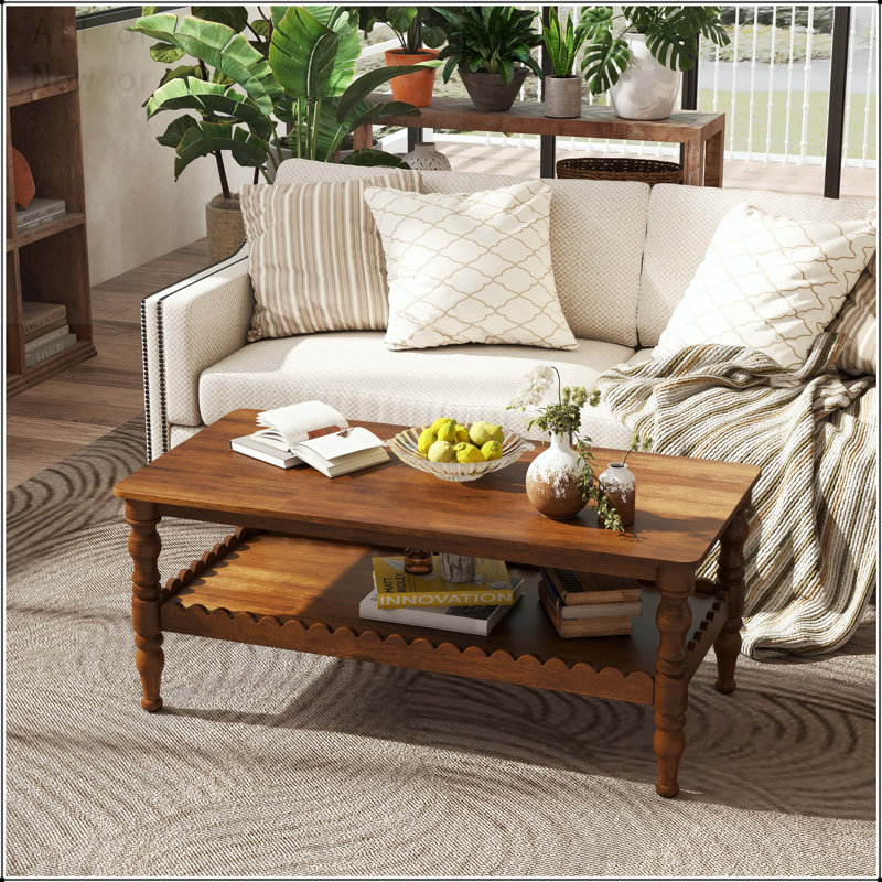 Table basse à 2 niveaux Farmhouse avec pieds en bois massif