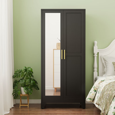 Freestanding Metal Wardrob Armoire Closets with Hanging Rod and Mirror by Winston Porter