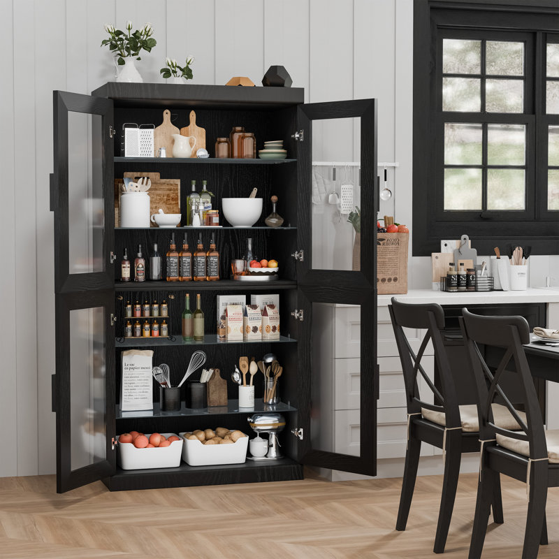 Armoire de rangement pour garde-manger de 62 po avec portes réglables en verre Trumann, Noir