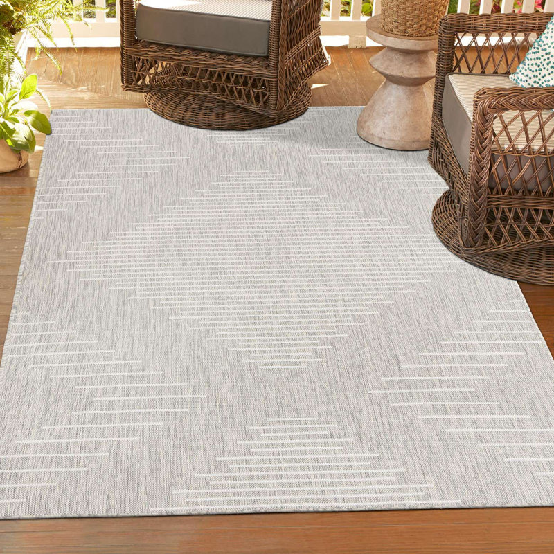Ava-Mary Striped Indoor / Outdoor Rug, Rectangle 5'3" x 8'