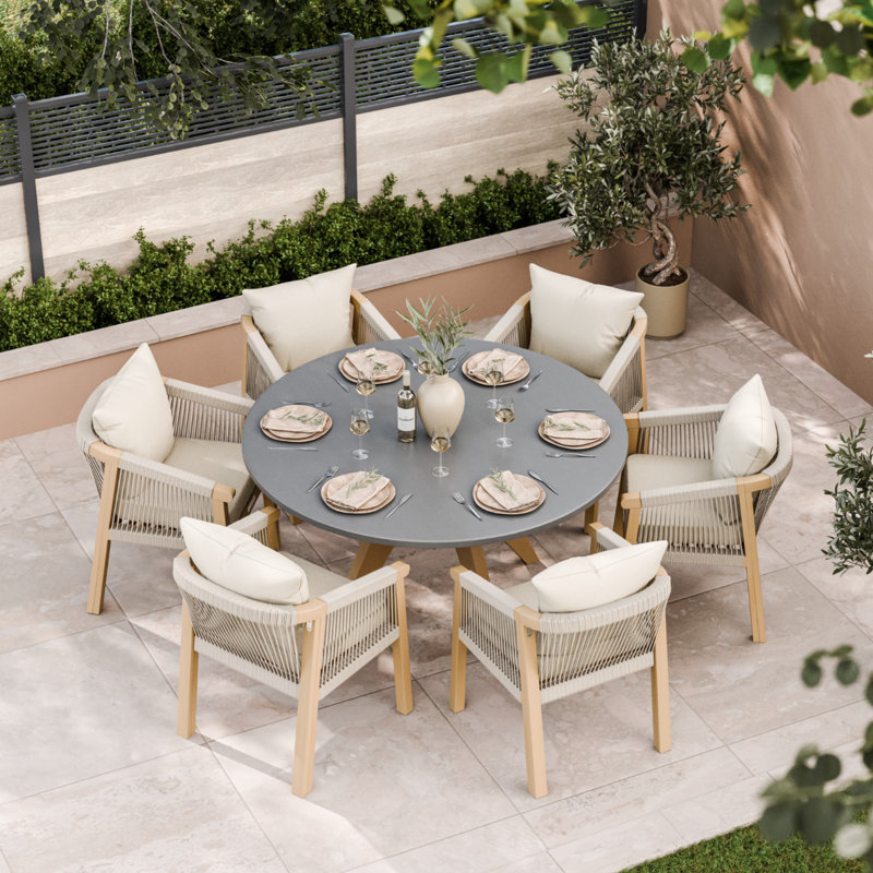 Luna Round 150cm Dining set with Roma Rope Chairs