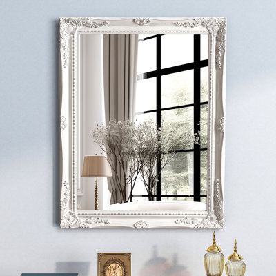 Euri Antique Off-White Carved Frame Wood Wall Mirror