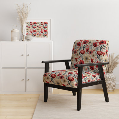 Watercolor Poppies Red Floral Pattern - Upholstered Cottage Accent Arm Chair