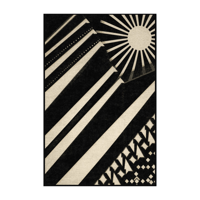 Tapis moelleux moelleux à motif géométrique art déco Tenafly Broadway Lights - noir, 8 x 10