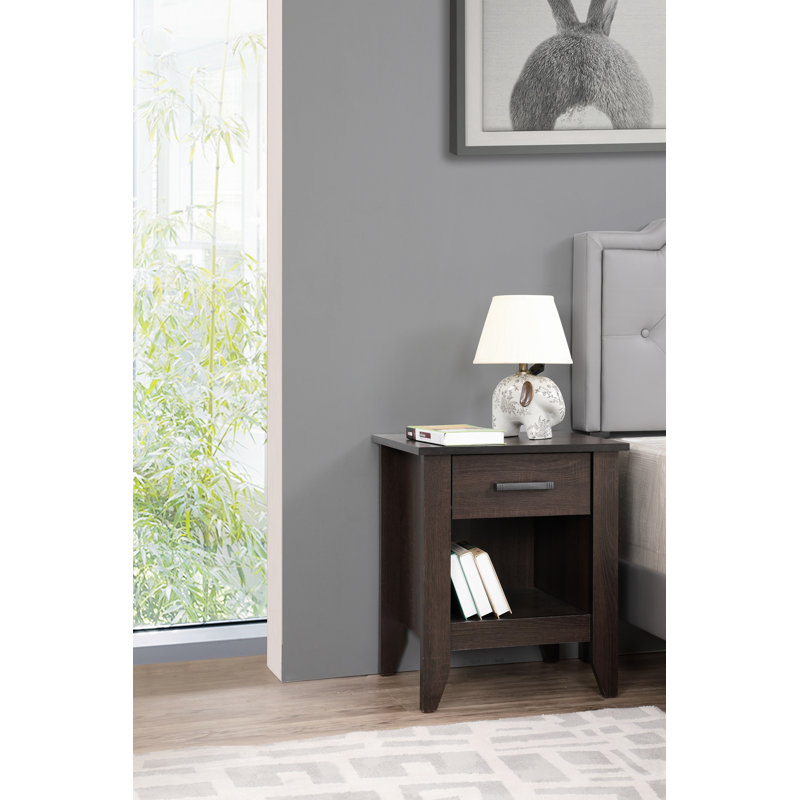 Rodel Wooden Nightstand with drawer Modern Nightstand, Dark Brown