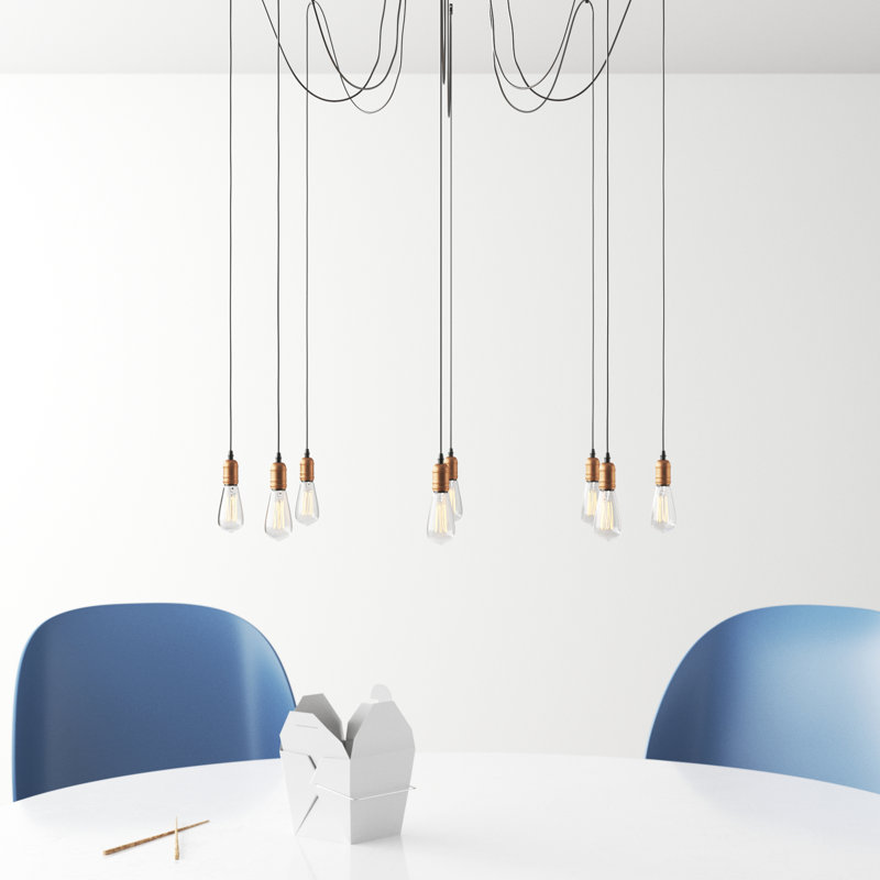 Jethro 8 - Light Black/Antique Brass Cluster Pendant