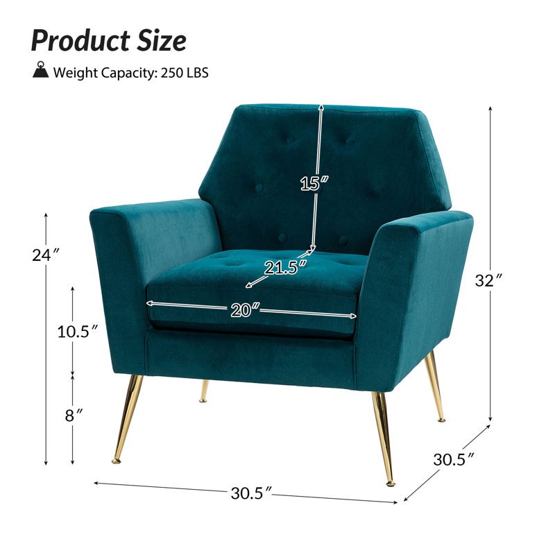 Chaise d'appoint Thaddeus, Velours bleu sarcelle