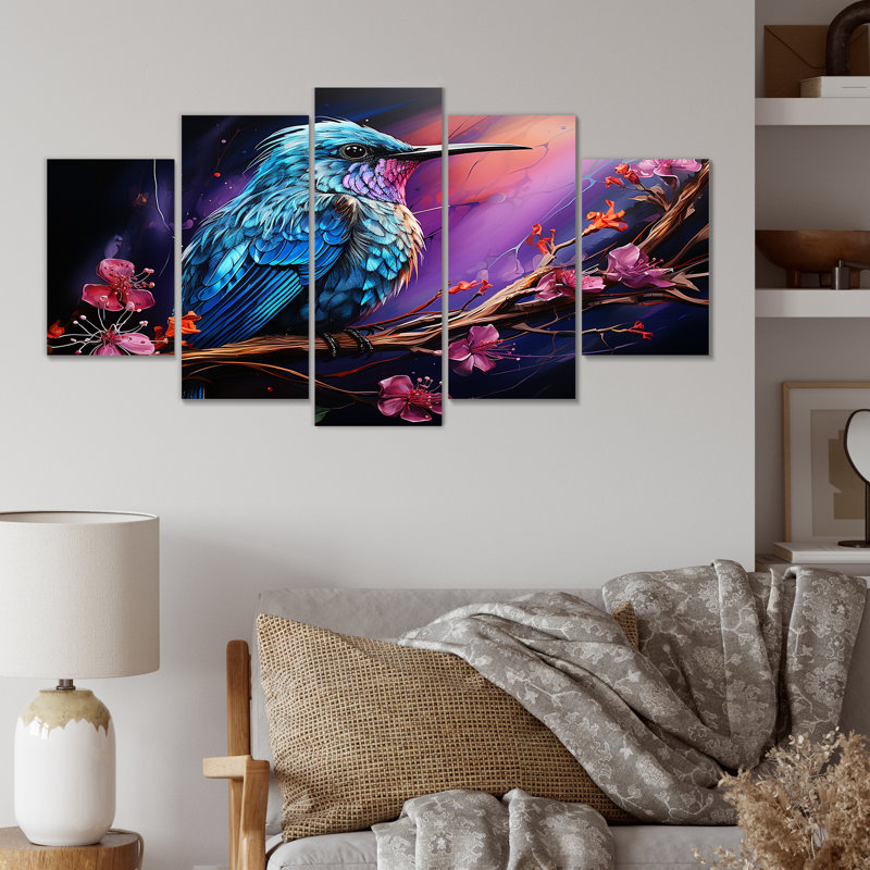  «Blue Hummingbird Floral Twilight Wonder - Multipanel Wall Art Decor