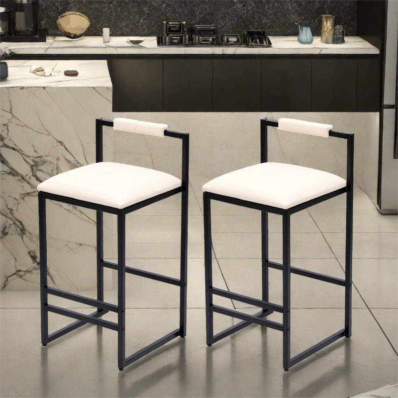Set Of 2 Upholstered Bar Stools With Metal Frame