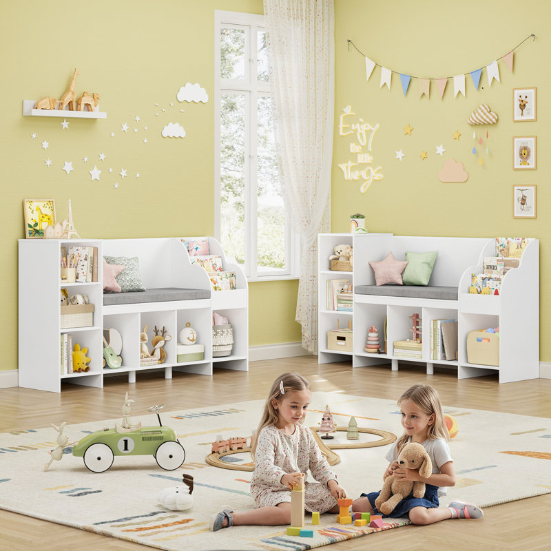 54.5''W  Bookcase With Soft Cushion Reading Nook, Display Shelf