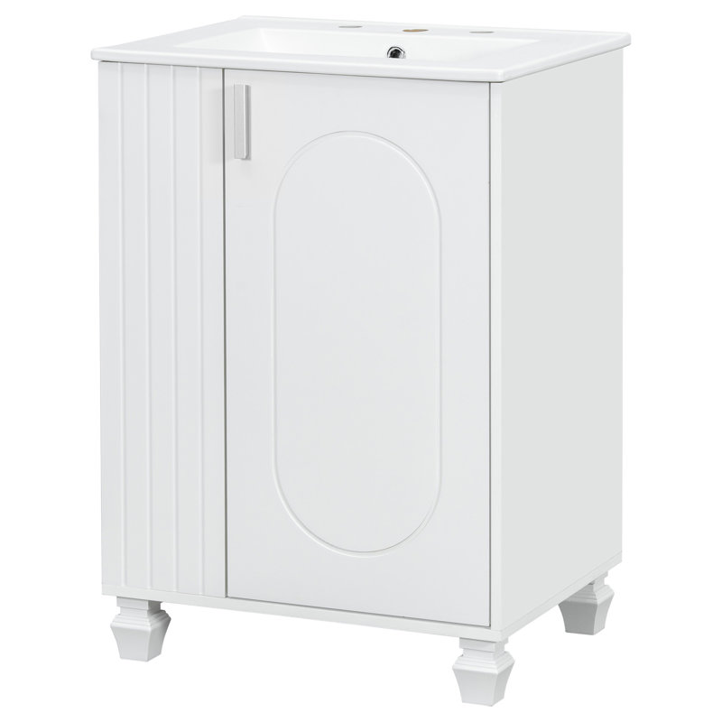 Mikalya 24" Bathroom Vanity With Sink, Bathroom Cabinet With Door Shelf, White