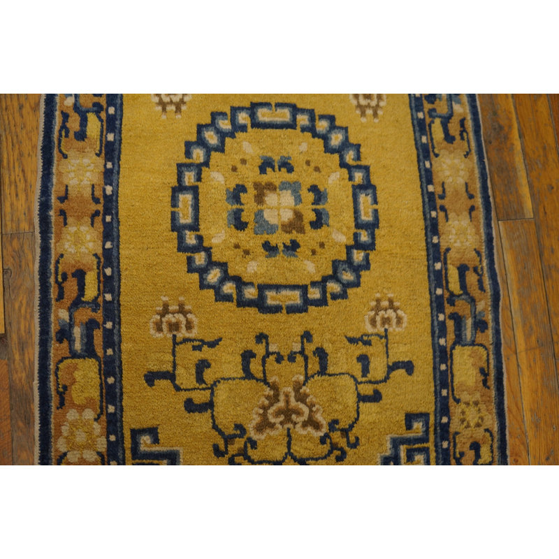 Antique Ningxia Chinese Medallion Yellow 1800s Rug