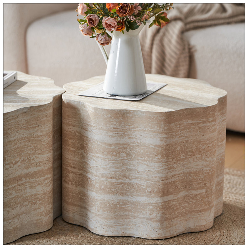Ensemble de 2 tables basses rondes à motif de faux Mars, design minimaliste moderne pour le salon et le bureau