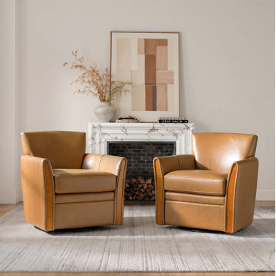 Pocono 29.75" Wide Modern Genuine Leather Swivel Arm Chair
