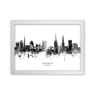 Coventry England Skyline Black White City Name by Michael Tompsett - 1 Piece Wall Art